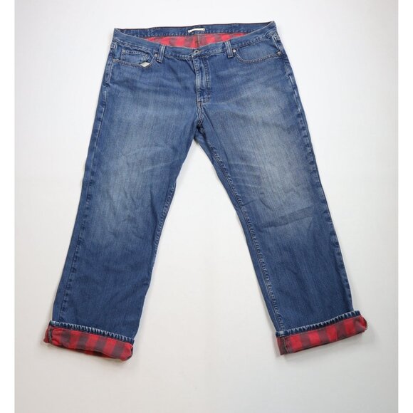 Vintage LL Bean Mens 42x32 Distressed Flannel Lined Wide Leg Denim Jeans Blue
